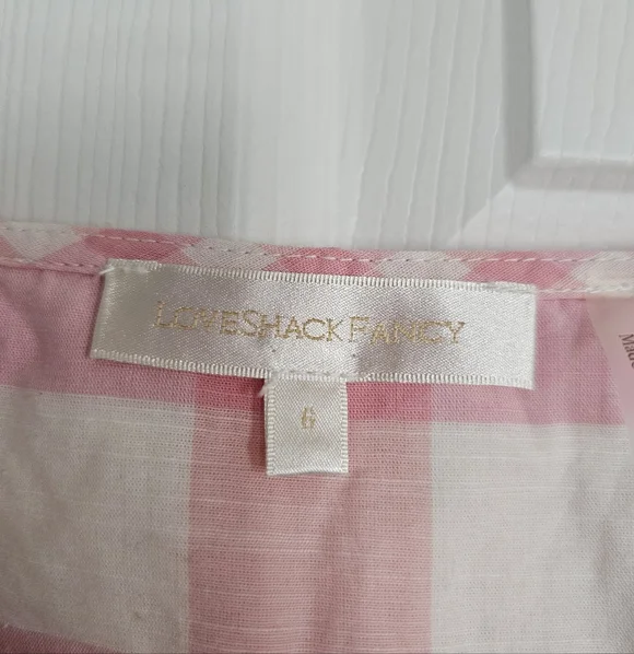 LoveShackFancy Chennedy Gingham Pleated Mini Dress In Pink Size 6 - Picture 9 of 13